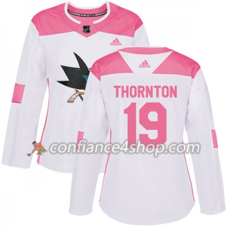 Adidas Maillot de Hockey San Jose Sharks Joe Thornton 19 2017-2018 Blanc Rose Fashion Authentic - Femme